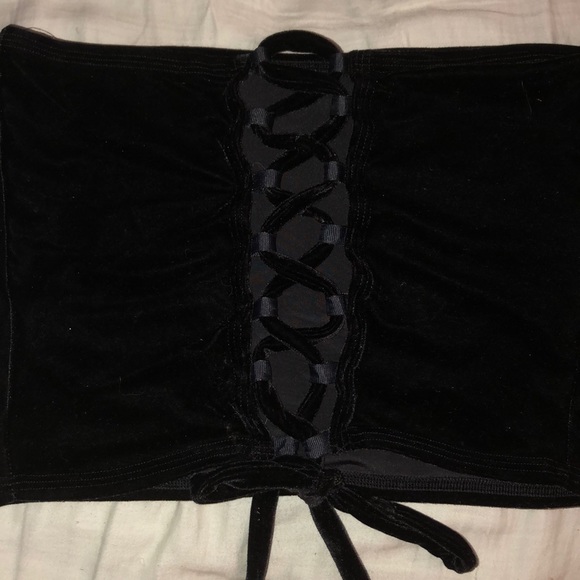 *SOLD* Eat Sleep Rave Black Lace Up Tube Top - Picture 2 of 4